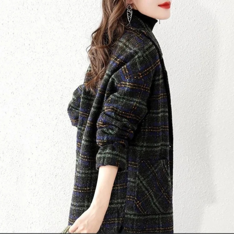 Women Plus Size Plaid Woolen S - Wool Coat Peacoat ulasan dan harga