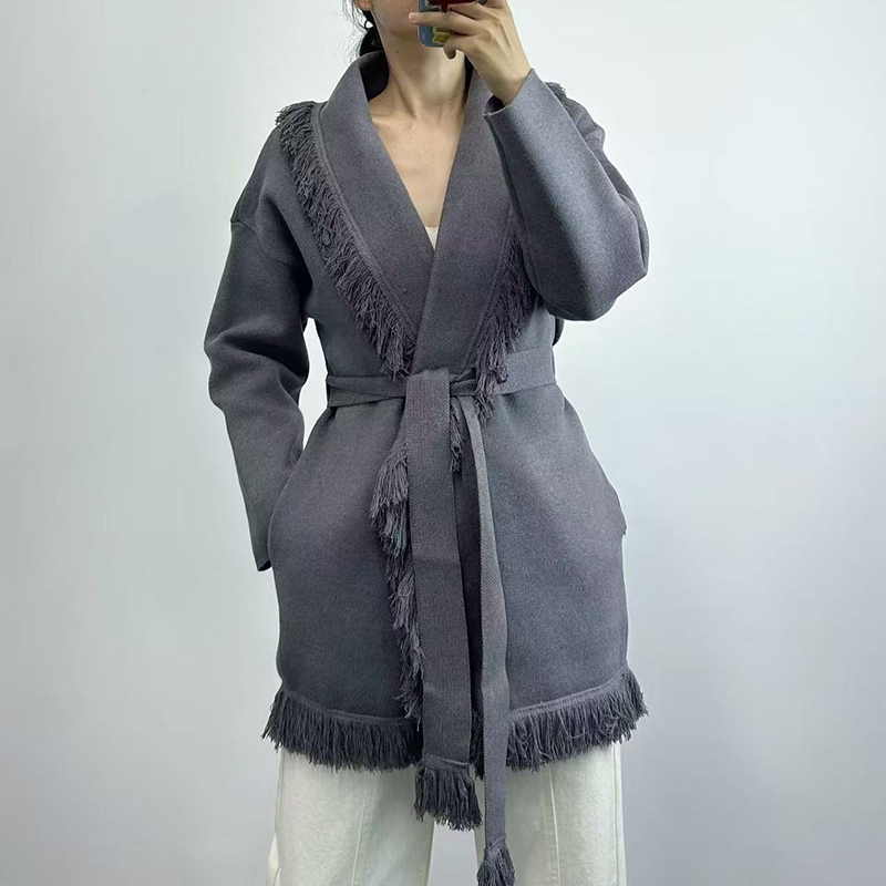 Ladies fringed long wool knit  - Wool Coat Peacoat ulasan dan harga