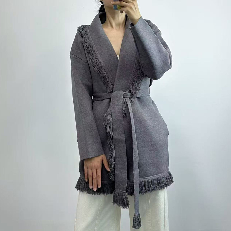 Ladies fringed long wool knit  - Wool Coat Peacoat ulasan dan harga