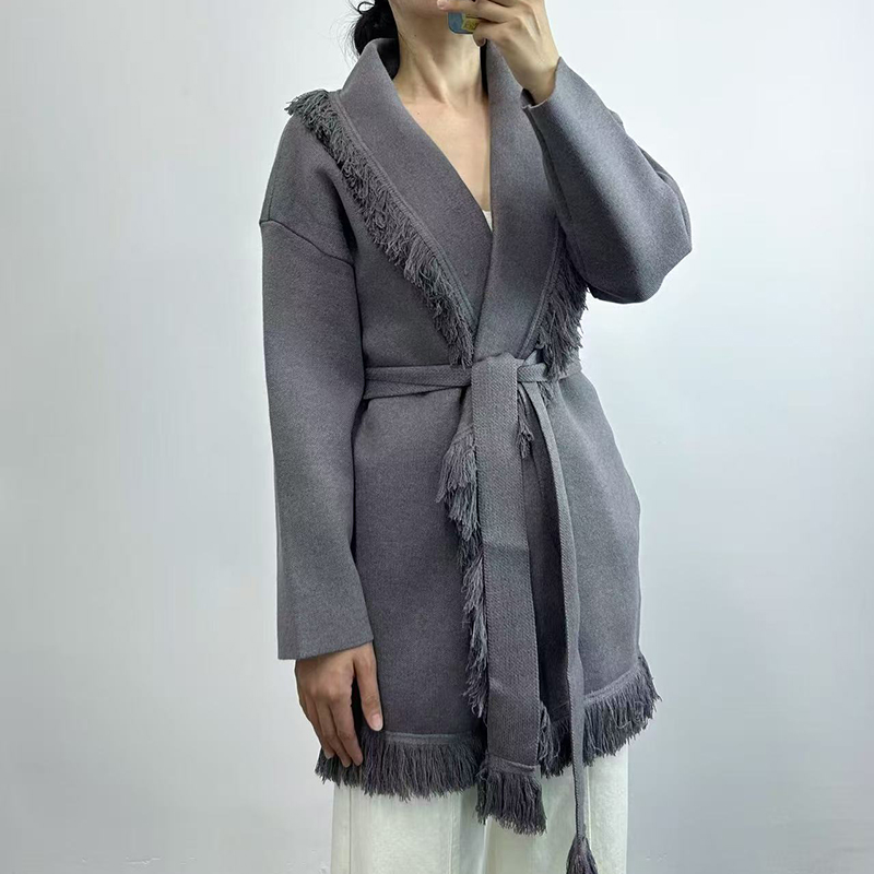 Ladies fringed long wool knit  - Wool Coat Peacoat ulasan dan harga
